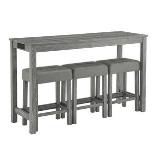 59 Inch Bar Table, Dining Table, Sofa Table with Power Outlet, 3 Upholstered Stools, 4 Piece Bar Table and Chair Set for Living Room, Dining Room, Kitchen Dweva