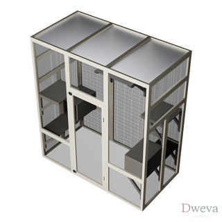 Large Outdoor Gray Wooden Catio – Solid Wood Cat Enclosure with 5 Platforms & 2 Resting Boxes, UV-Resistant & Waterproof Outdoor Cat House Shelter Playpen Dweva