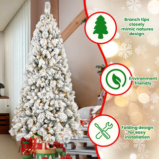 4FT Flocked Christmas Tree with 150 Warm White LED Lights – 350Tips, Snowy PVC & Hard Needle Branches, Hinged Design for Easy Setup, Sturdy Metal Stand – Full & Realistic Holiday Tree Dweva