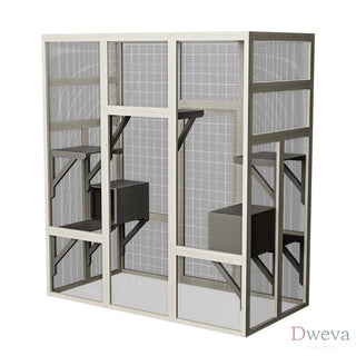 Large Outdoor Gray Wooden Catio – Solid Wood Cat Enclosure with 5 Platforms & 2 Resting Boxes, UV-Resistant & Waterproof Outdoor Cat House Shelter Playpen Dweva