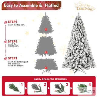 5ft Flocked Pre-Lit Christmas Tree with 200 UL Warm White Lights, 551 PVC Tips, Auto-Unfold Memory Wire, Easy Assembly & Stable Metal Stand – Snowy Holiday Decor Dweva