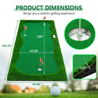 12x5 FT Golf Putting Green, Golf Training Mat with High-quality Turf, 3 Holes, 3 Flags and Cups for Indoor Outdoor Dweva