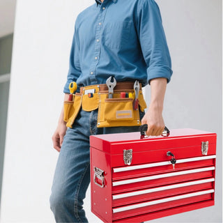 Heavy Duty Metal Tool Box, 21-inch, Portable Metal Tool Box with 4 Drawers, Small Tool Chest with EVA Liners, Ball Bearing Slide Drawers Locking & Powder Coated Finish, Multi-Function Tool Organizer Dweva
