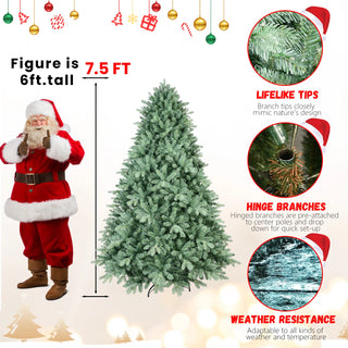 7FT Blue-Green Tint Christmas Tree with 2518 PE+PVC Tips – Unique Full-Bodied Tree with Hinged Branches, Easy Assembly, Stable Metal Stand, Eye-Catching Holiday Decor Dweva