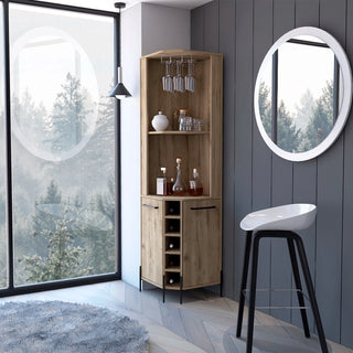 Reese Corner Bar Cabinet, Two Shelves, Double Door Cabinet, Five Built-in Wine Rack, Four Interior Shelves Dweva
