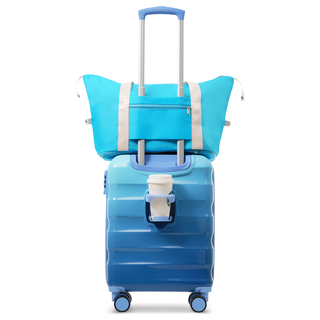 20" Carry-on Luggage with Cup Holder – Lightweight Glossy Hardshell Suitcases with Spinner Wheels, TSA Lock, Airline Approved, 2 Piece Set Dweva