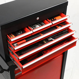 eight-drawer large capacity rolling toolbox, detachable cabinet storage toolbox with wheels and drawers, detachable toolbox with lock for workshop mechanical garage BLACK+RED Dweva