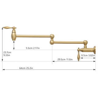 Pot Filler,Wall Mount Commercial Pot Filler Faucet,Brass Material Kitchen Folding Faucet,Coffee Machine Faucet with Stretchable Double Joint Swing Arms,Style A,Brushed Gold Dweva
