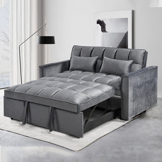 Modern Velvet Loveseat Futon Sofa Couch Pullout Bed, Small Love Seat Lounge Sofa w/Reclining Backrest, Toss Pillows, Pockets, Furniture for Living Room,3 in 1 Convertible Sleeper Sofa Bed Dweva
