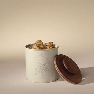 Esana Metal Canister with Wooden Lid - Eggshell - Stylish & Functional Kitchen Storage-900ml Dweva