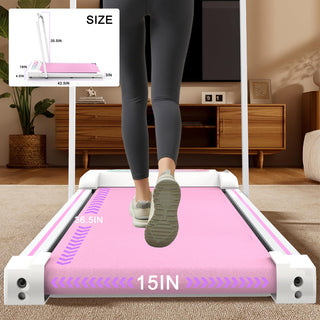 Under Desk Treadmill, Walking Pad, 2 in 1 Portable Treadmill with Handle Remote Control LED Display, Walking Jogging Machine for Home Office Use Pink