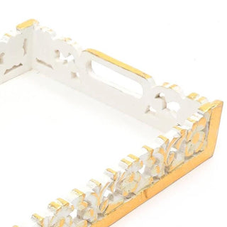 Handmade Serving & Decor Mango Wood Rectangle Tray In White Color-18 X 11 X 2.5" Dweva