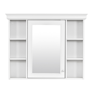 35'' x 28'' White Wall Mounted Bathroom Storage Cabinet with Mirror Door, Modern Bathroom Wall Cabinet with Mirror, Medicine Cabinet with 6 Open Shelves Dweva