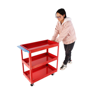 Tool Cart on Wheels, 3 Tier Rolling Mechanic Tool Cart, Heavy Duty Steel Utility Cart w/Lockable Wheels, 450 LBS Capacity Industrial Service Cart for Garage, Warehouse, Workshop (Bright Red) Dweva