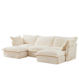 Slipcovered Fluffy Sofa - 3 Seat with 2 Ottoman Dweva