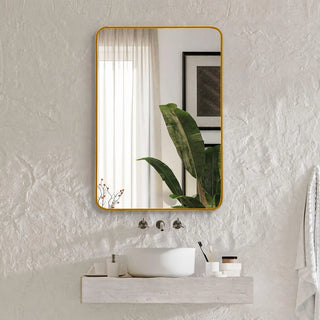 22x30 Inch Gold Metal Framed Rectangular Bathrrom Mirror for Wall.(W2203P183122) Dweva