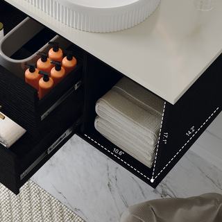 Modern 40-In Wall-Mounted Bathroom Vanity with Oval Ceramic Sink Floating Vanity Multi-Layer Solid Wood Cabinet Soft-Close Drawers Open Shelf Storage Dweva