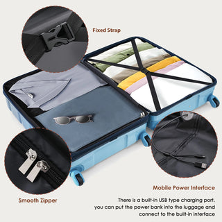 Luggage Set of 3, 20-inch with USB Port, Airline Certified Carry-on Luggage , ABS+PC Hard Shell Luggage with Spinner Wheels, Gradient Blue Dweva