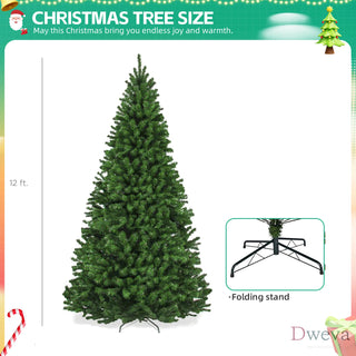 Artificial Christmas Tree, 12ft Premium Unlit Realistic Spruce Holiday Décor w/Dense Branches, Easy Assembly, Metal Base Dweva