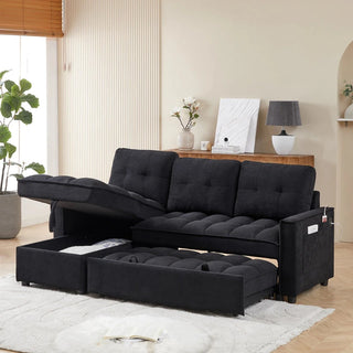 MH 78.75" Reclining Sofa, Pull-Out Sofa Bed with USB and tape-c charging ports, L-Shaped Sectional Sofa with Reclining Storage and Arm Side Organizer Pocket Features, Living Room Comfort Sofa Dweva
