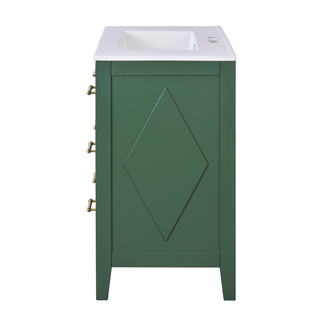 30'' Bathroom Vanity with Ceramic Sink Combo, Free Standing Single Vanity Set with 3 Drawers, Solid Wood Frame Bathroom Storage Cabinet, Green Dweva