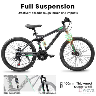 A2760 27.5 Inch Full Suspension Mountain Bike, Front and Rear Dual Shock Absorbers, Mechanical Disc Brakes, 21-Speed, Suitable for Men and Women, Ideal for Travel and Fitness Enthusiasts Dweva