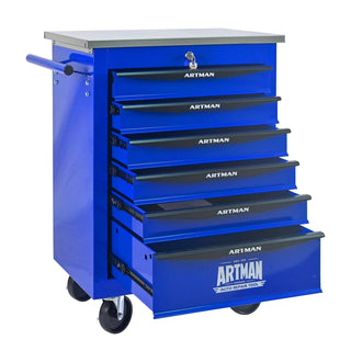 6 Drawers Multifunctional Tool Cart with Wheels,Metal Rolling Tool Cart Storage for Garage Workshop Warehouse Repair Shop--With Stainless Steel Roof- BLACK&BLUE Dweva