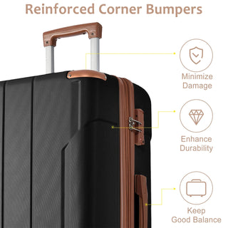 Hardshell Luggage, Lightweight Durable ABS Suitcases with Double Wheels, Expandable 28-inch Checked Luggage 28" (Black Brown) Dweva