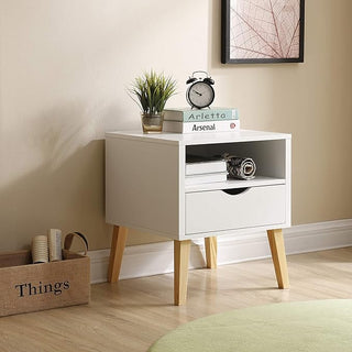 Mid-Century Modern Jeff Night Stand, End Table Bed Room Accent Side Table, White Dweva