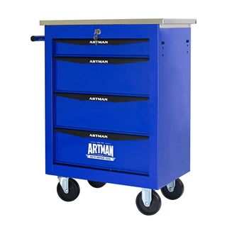 4 Drawers Multifunctional Tool Cart with Wheels,Metal Rolling Tool Cart Storage for Garage Workshop Warehouse Repair Shop--With Stainless Steel Roof- BLACK&BLUE Dweva