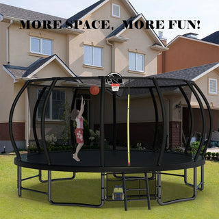 16FT Outdoor Trampoline for Kids and Adults, Pumpkin Trampolines with Curved Poles Heavy Duty Trampoline Anti-Rust Coating ASTM Approval Dweva