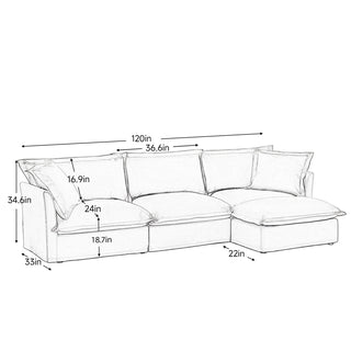 Slipcovered Fluffy Sofa - 3 Seat with Ottoman Dweva