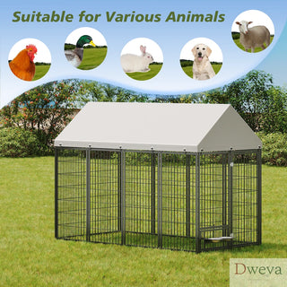 Large Dog Kennel Outdoor Pet Pens Dogs Run Enclosure Animal Hutch Metal Coop Fence with Roof Cover. 7.94'L x 4.13'W x 5.95'H. Dweva