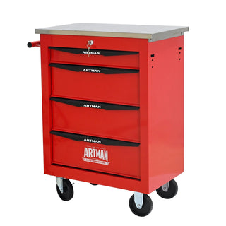 4 Drawers Multifunctional Tool Cart with Wheels,Metal Rolling Tool Cart Storage for Garage Workshop Warehouse Repair Shop--With Stainless Steel Roof- Red&Black Dweva
