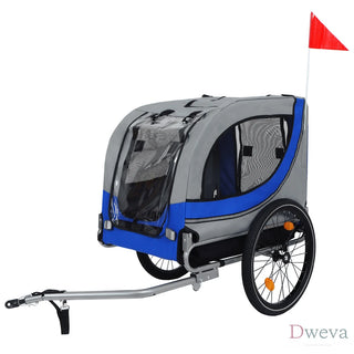 Large Folding Bike Trailer for Dogs – 66LB Capacity All-Terrain Pet Carrier, Durable Steel Frame for Cycling, Jogging, Camping & Outdoor Adventures, Gray- Blue Dweva