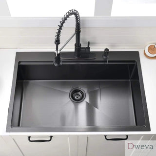 33 Inch Gunmetal Black Drop in Workstation kithchen Sink -33 "x 22" 16 Gauge Topmount Drop in Single Bowl Stainless Steel Kitchen Sink with Accessories Dweva