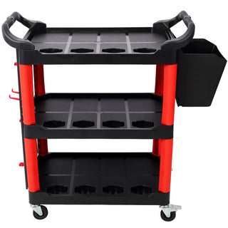 3 Tier Rolling Auto Detail Cart With Wheels,With Bucket & Panel & Hook,for Detailers Garage, Workshop, Repair Shop, Storage Tool,Red&Black Dweva