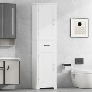 Tall Bathroom Storage Cabinet, Freestanding Storage Cabinet with Two Doors and Adjustable Shelves, Door Shelve Design, MDF Board with Painted Finish, White Dweva