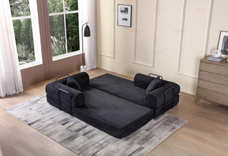Convertible Sleeper Sofa Bed with Cylindrical Pillow - Corduroy Folding Mattress Couch with Fixed-Shape Frame for Living Room, Bedroom, Lounge, Studio - Black Dweva