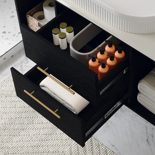 Modern 40-In Wall-Mounted Bathroom Vanity with Oval Ceramic Sink Floating Vanity Multi-Layer Solid Wood Cabinet Soft-Close Drawers Open Shelf Storage Dweva