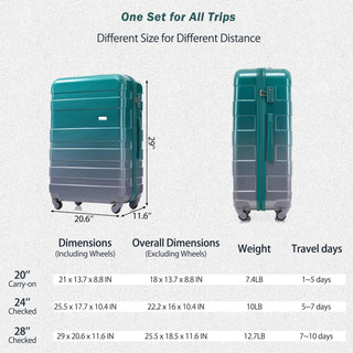 Luggage Sets New Model ABS Hardshell 3pcs Clearance Luggage Hardside Lightweight Durable Suitcase sets Spinner Wheels Suitcase with TSA Lock 20''24''28''( dark green) Dweva