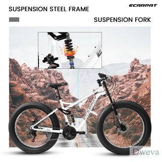 A26309 26 inch Mountain Bike,Full-Suspension 21 Speeds Drivetrain with Disc-Brake MTB Bicycle, 26*4" Fat tire Bike for Men Dweva