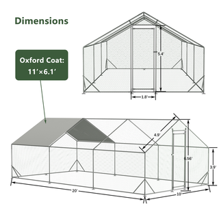 Large Metal Chicken Coop, Walk-in Chicken Run,Galvanized Wire Poultry Chicken Hen Pen Cage, Rabbits Duck Cages with Waterproof and Anti-Ultraviolet Cover for Outside(10' L x 20' W x 6.56' H) Dweva