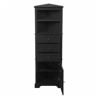 Black Triangle Tall Cabinet with 3 Drawers and Adjustable Shelves for Bathroom, Kitchen or Living Room, MDF Board with Painted Finish (WF306469AAG New Color) Dweva