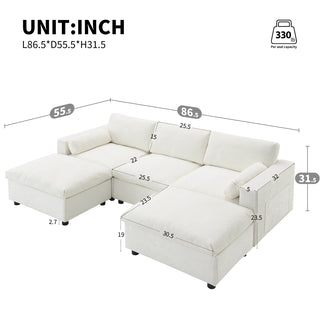 86.5'' U-Shaped Sofa with Storage Pockets Dweva