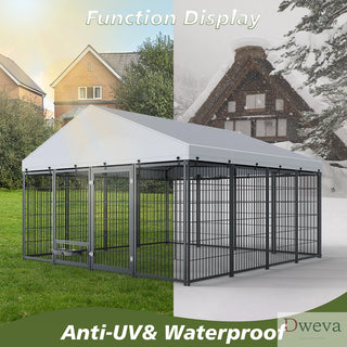 Large Dog Kennel Outdoor Pet Pens Dogs Run Enclosure Animal Hutch Metal Coop Fence with Roof Cover. 9.62'L x 9.35'W x 6.18'H. Dweva