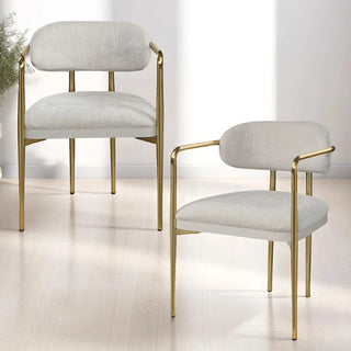 Zayn Beige Chenille & Gold Arm Chair (Set of 2) Dweva