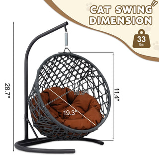 Cat Swing Bed with Stand & Cushion, Cat Egg Chair with Rattan Wicker Appearance, Indoor Hanging Swinging Cat Bed for Cats, Small Dogs, and Small Animals,Brown Dweva