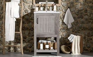 16" Bathroom Vanity Sink Combo for Small Space, Bathroom Sink Cabinet with Rectangular Ceramic Basin, Bathroom Vanities Cabinet with 1 Door and 1 Open Shelf Dweva