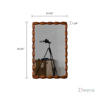 Mid-Century Modern Mirror with Solid Wood Frame,Wall-Mounted High-Definition Non-deformable Bedroom Mirror, Living Room Mirror,Brown Dweva